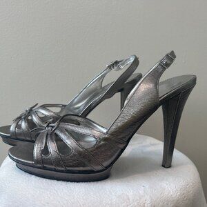 Calvin Klein Metallic Silver High Heel Sandals, Size 8.5